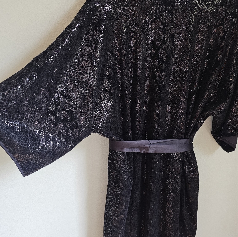 Natori Black Velvet Shimmer Kimono Tunic Dress Size XL - Picture 8 of 10